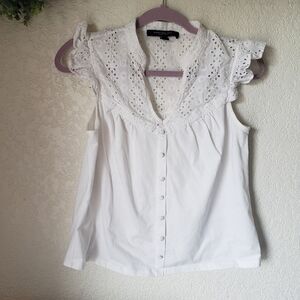 Marc New York Andrew Marc White Eyelet Flutter Sleeve Top Size S